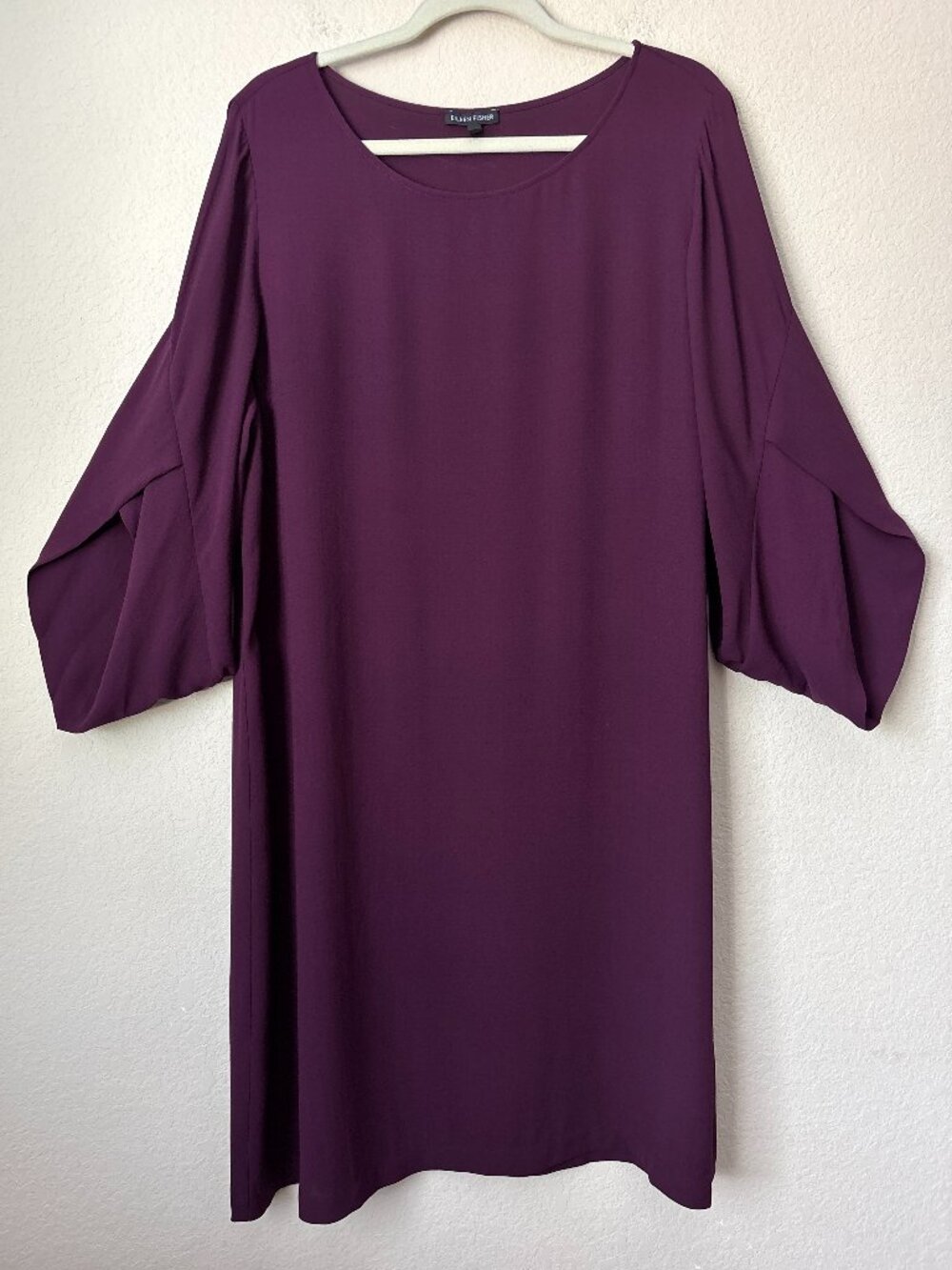 Eileen Fisher Silk Cassis Tulip Sleeve Jersey Knit Shift Dress
